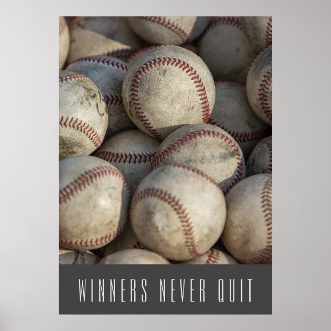 Poster Os vencedores nunca deixam de jogar beisebol Inspi (Frente)