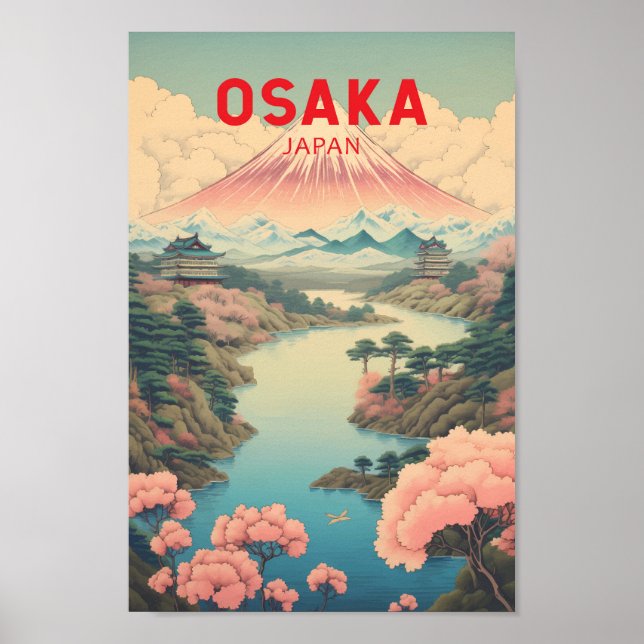 Poster Osaka Japan Mount Fuji Viagem Art Vintage (Frente)