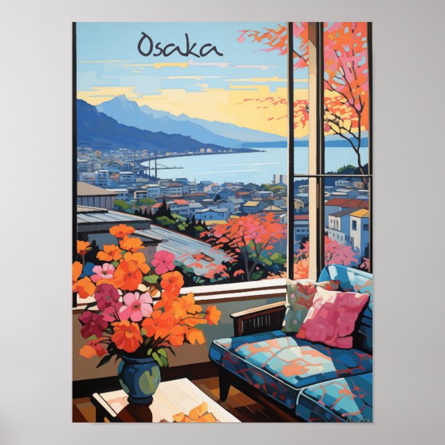 Poster Osaka Travel City Wall Art Painting Aesthetic (Frente)