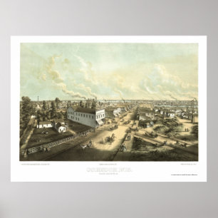 Poster Oshkosh, mapa panorâmico dos WI - 1850