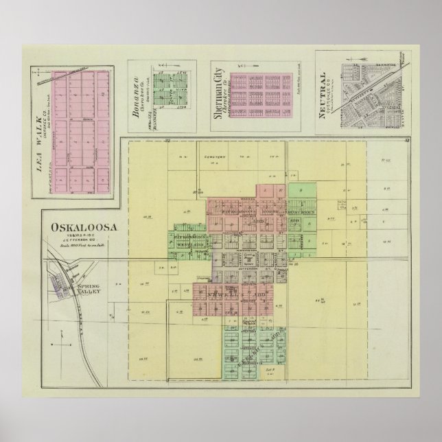 Poster Oskaloosa, Lea Walk e Bonanza, Kansas (Frente)