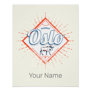 Pôster Oslo Capital Noruega Retro Moose Vintage Souvenir