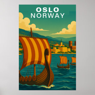 Poster Oslo Vintage Noruega Escandinavo Viagem Porto