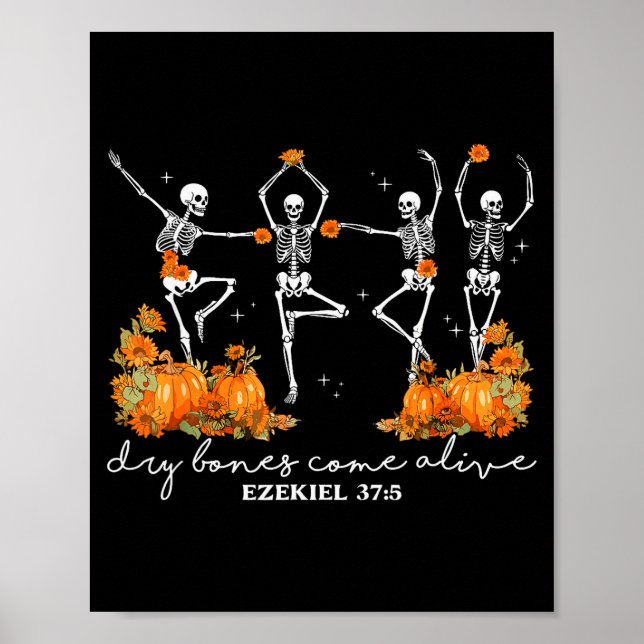 Poster Ossos Secos Vêm à Vida Halloween Esqueleto Dançant (Frente)