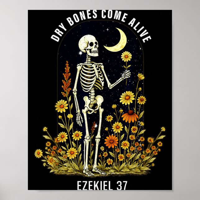 Poster Ossos Secos Voltam à Vida Esqueleto Divertido Flor (Frente)