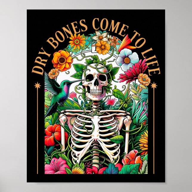 Poster Ossos Secos Voltam à Vida Esqueleto Divertido Flor (Frente)