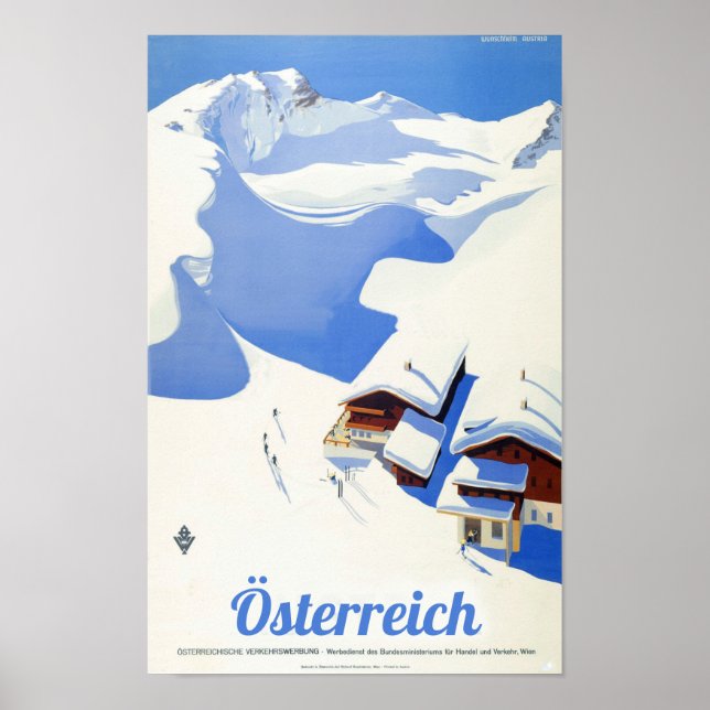 Poster " Österreich: 1940er/heute  Winterurlaub Reise  Po (Frente)