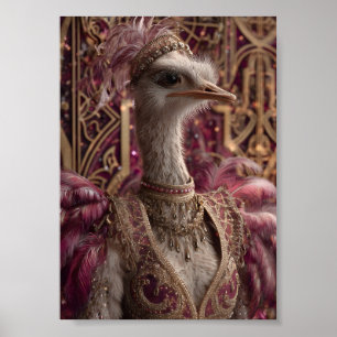 Poster Ostrich no palhaço real Ornamentado e na coroa