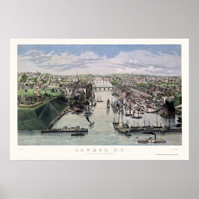 Pôster Oswego, Mapa Panorâmico NY - 1855 (Frente)