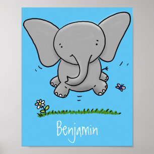 Poster Ótima ilustração de desenho animado de elefante
