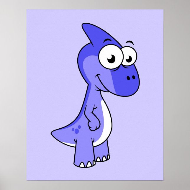 Poster Ótima Ilustração De Um Dinossauro Parasaurolofico. (Frente)