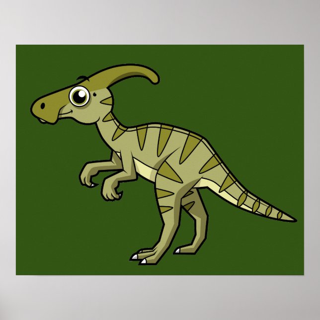 Poster Ótima Ilustração De Um Dinossauro Parasaurolofico. (Frente)