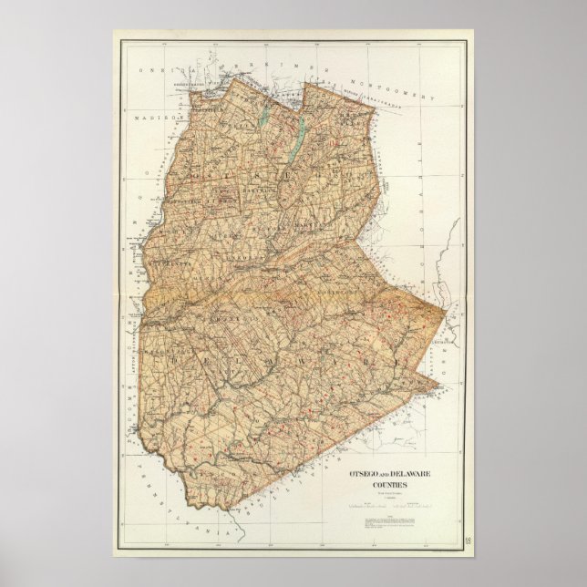 Poster Otsego, condados de Delaware (Frente)