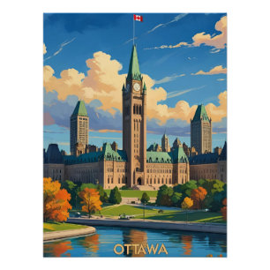 Pôster Ottawa Canada Parliament Building, City Skyline