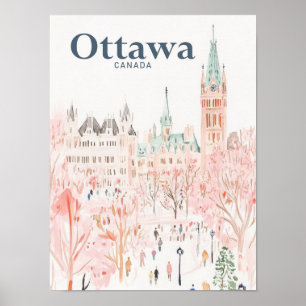 Poster Ottawa Canada Watercolor Painting Viagem