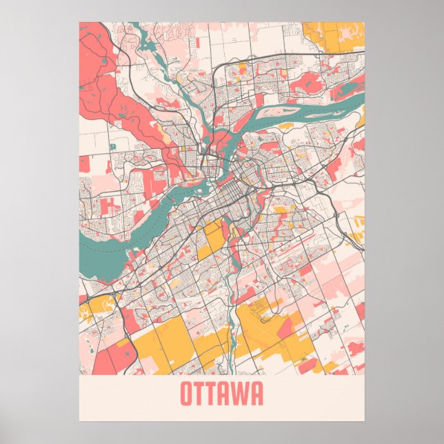 Poster Ottawa - Mapa da cidade de Ontário Chalk (Frente)