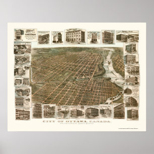 Pôster Ottawa, SOBRE, mapa panorâmico de Canadá - 1895