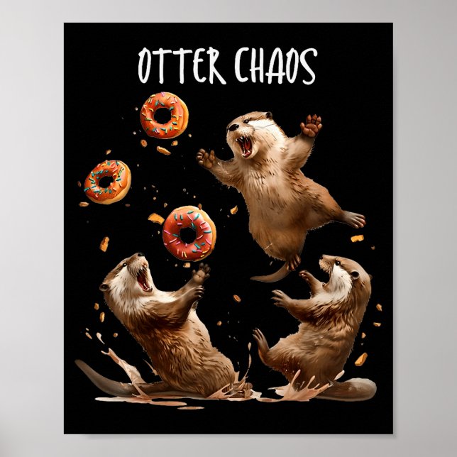 Poster Otter Chaos Funny Bagel Fighting Sea Otters Pun An (Frente)