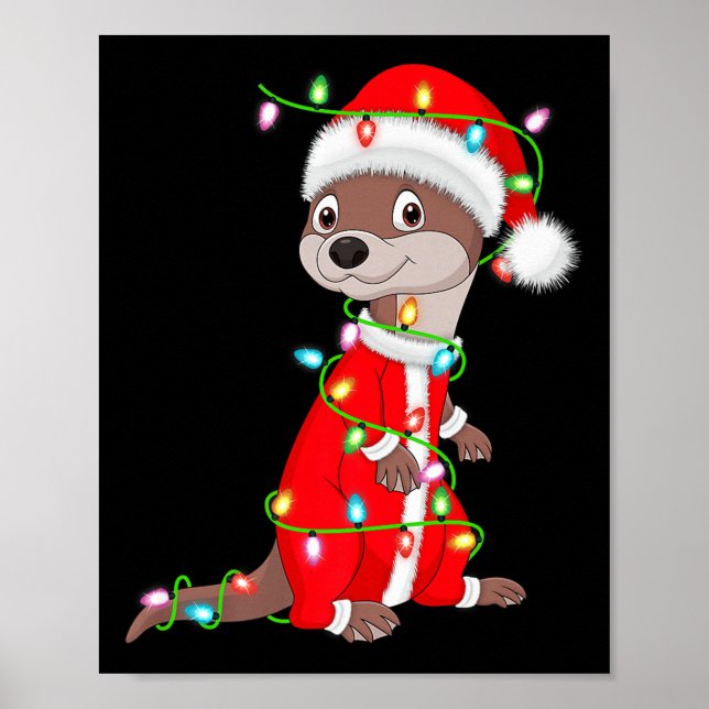 Poster Otter Christmas Lights Santa Costume Cute Animal X (Frente)