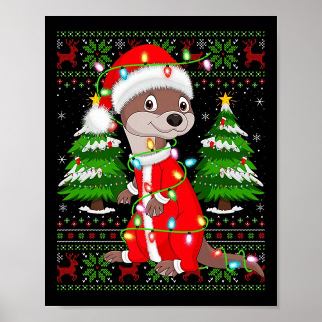 Poster Otter Christmas Lights Santa Costume Ugly Xmas Swe (Frente)