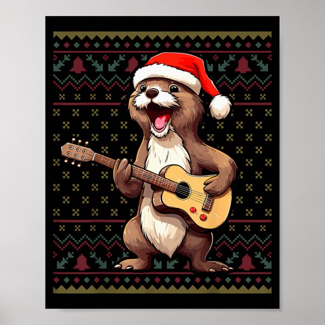 Poster Otter Christmas Ugly Shirts Otter Playing Guitar X (Frente)