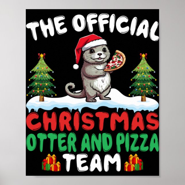 Poster Otter Eating Zza Santa Hat Xmas Light Christmas T  (Frente)
