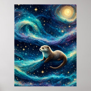 Poster Otter num Oceano Noturno Estrelado