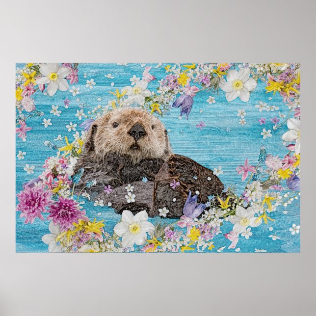 Poster Otter Swimming in Flowers (Frente)