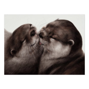 Pôster Otters Pintados à Mão - Momento Mais Tender Arte S