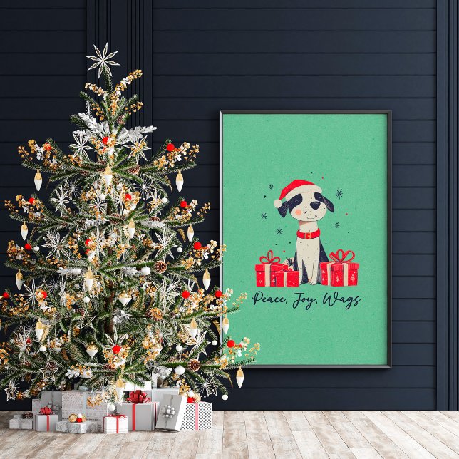 Poster ou Papel de Decoupage de Pintura de Natal b (Cute Christmas Puppy Art Poster or Decoupage Paper)