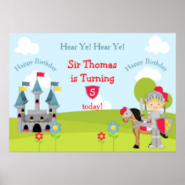 Poster Ouça Ye Blonde Cute Knight Horse & Castle Birthday