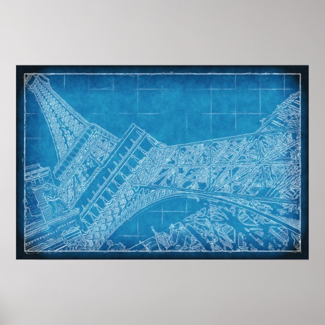 Poster Oui! Las Vegas! Blueprint da Torre Eiffel (Frente)