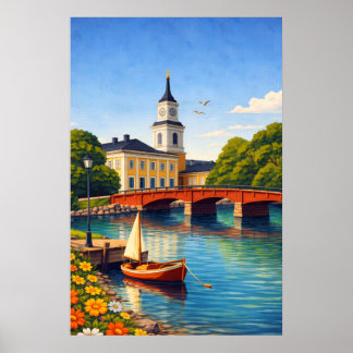 Poster Oulu Finlândia Cartaz de Viagem Estilo Vintage