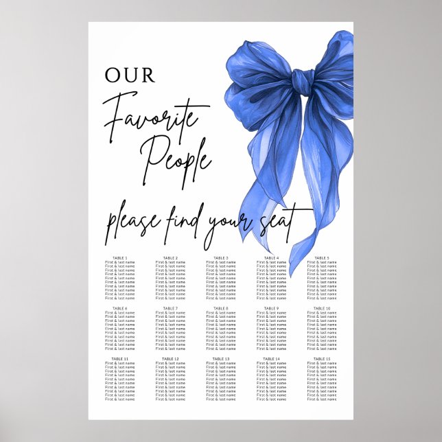 Poster Our Favorite People Bow Wedding Seating Chart (Frente)