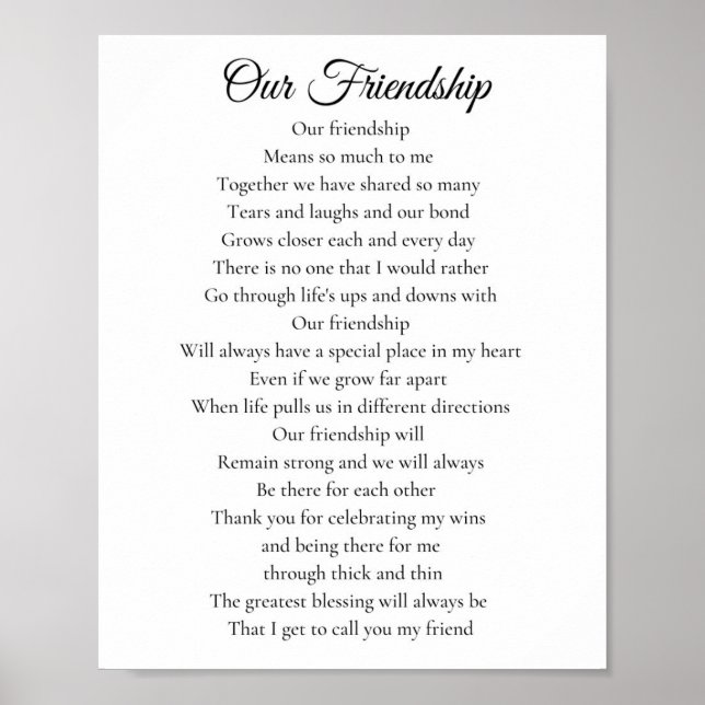 Poster Our Friendship Best Friend Poem (Frente)