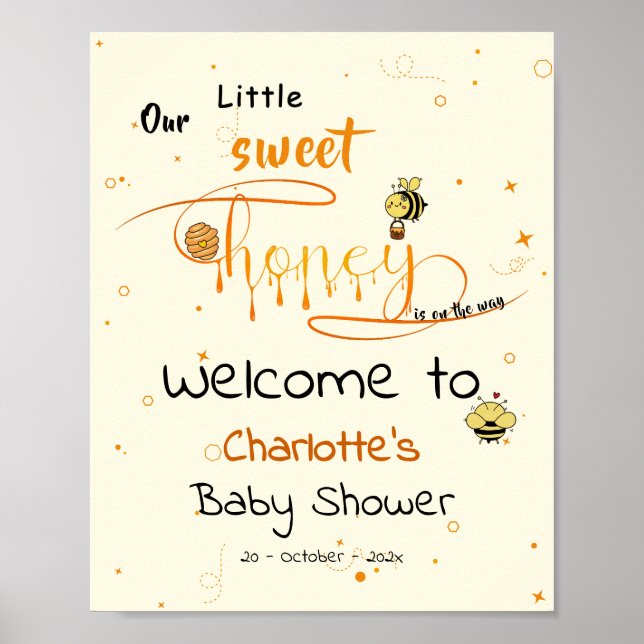 Poster Our Little Sweet Honey Is On The Way Baby Shower (Frente)