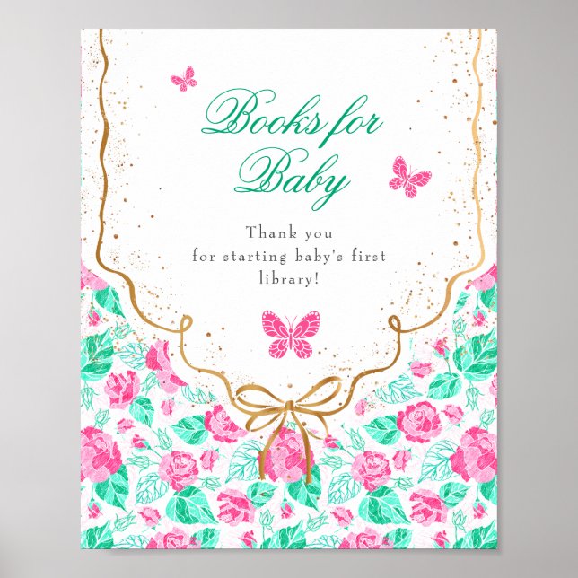 Poster Our Lovely One Baby Shower Books for Baby Sign (Frente)