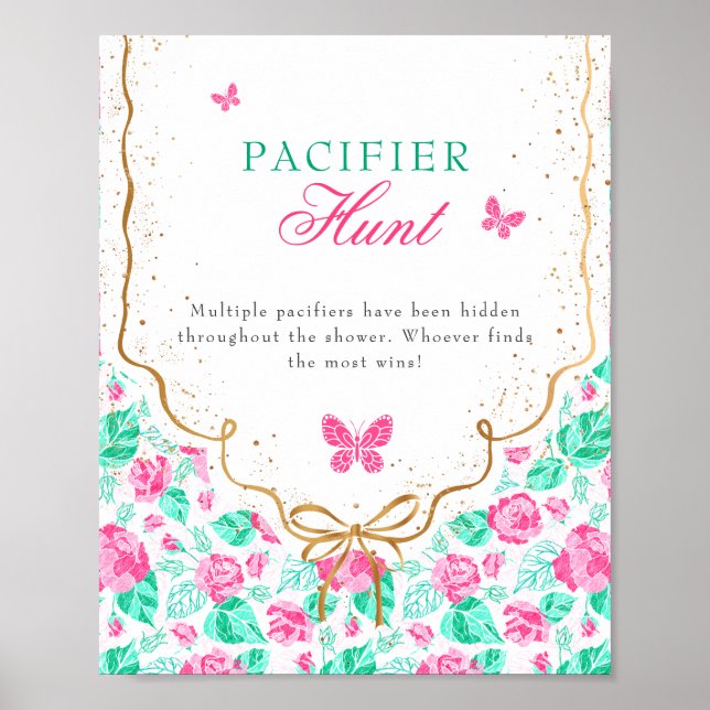 Poster Our Lovely One Baby Shower Pacifier Hunt Game Sign (Frente)