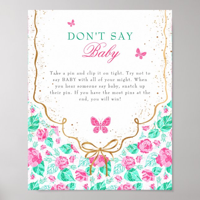 Poster Our Lovely One Don't Say Baby Shower Game Sign (Frente)