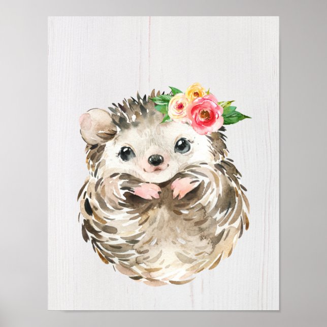 Poster Ourico Bebê Floral em Aquarela, Animais da Florest (Frente)
