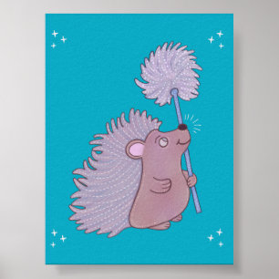 Poster Ouriço com Dandelion Fofa Arte Popular da Nature