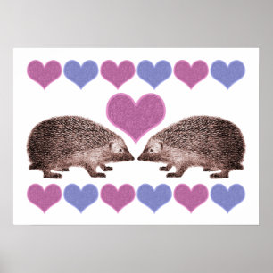 Poster Ouriços Enamorados Estilo de Arte Folclórica Carta