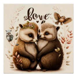 Pôster ouriços no poster amoroso