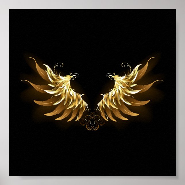 Poster Ouro Angel Wings sobre fundo preto (Frente)