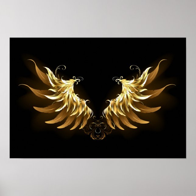Poster Ouro Angel Wings sobre fundo preto (Frente)
