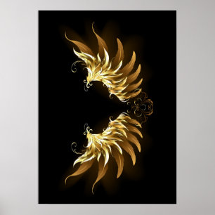Poster Ouro Angel Wings sobre fundo preto