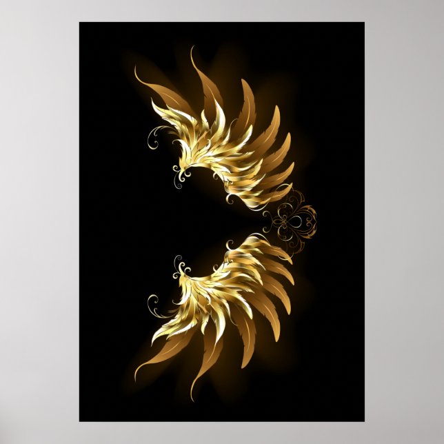 Poster Ouro Angel Wings sobre fundo preto (Frente)