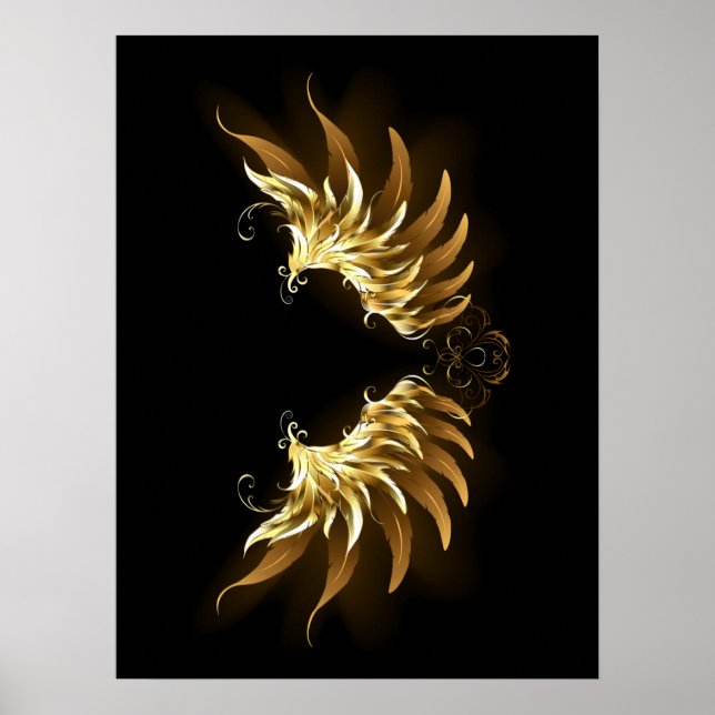 Poster Ouro Angel Wings sobre fundo preto (Frente)