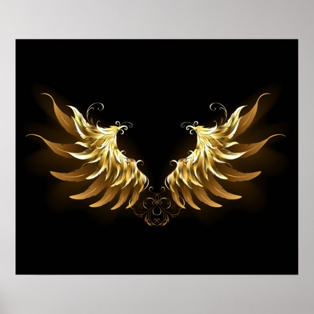 Poster Ouro Angel Wings sobre fundo preto (Frente)