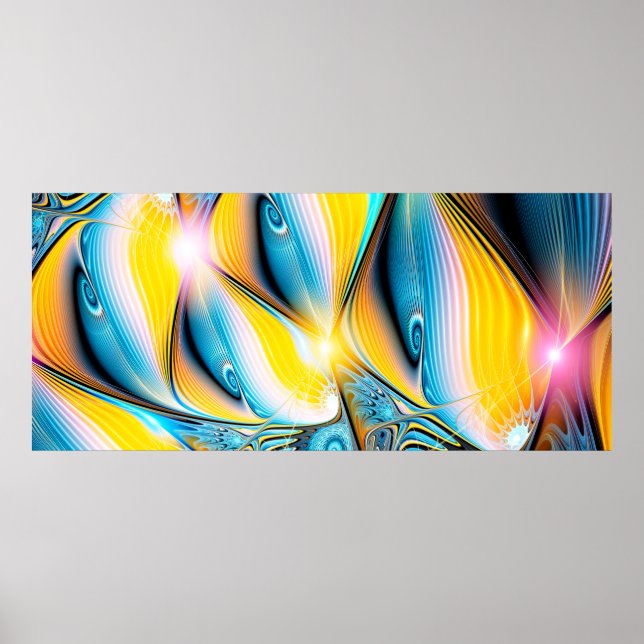 Poster ouro artístico abstrato e luz azul moderna (Frente)